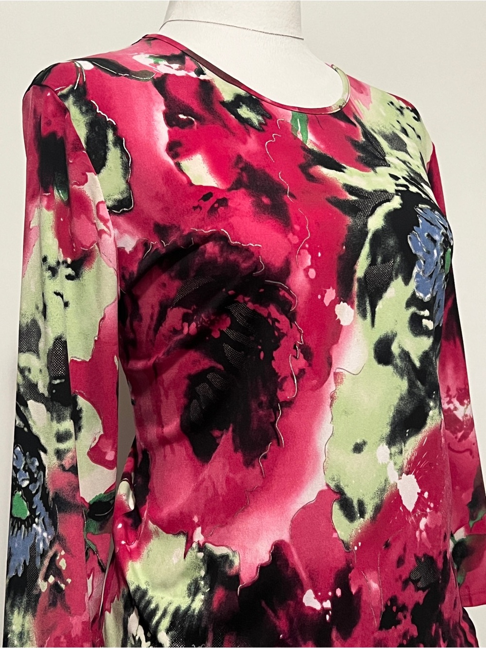 Allison Daley Fuchsia Floral-Print Long Sleeve Scoop Neck Top Y2K